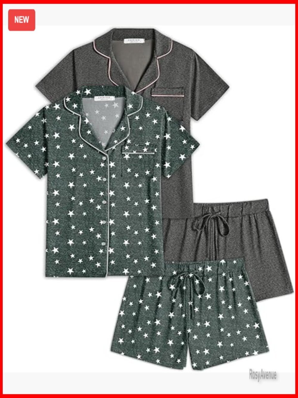 2 Pack Button Down Pajama Set Short Sleeve Sleepwear Womens Lounge Set